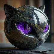 Glossy Marble-Like Resin Cat Head Sculpture with Hypnotic Eyes – Ideal for Living Room or Office