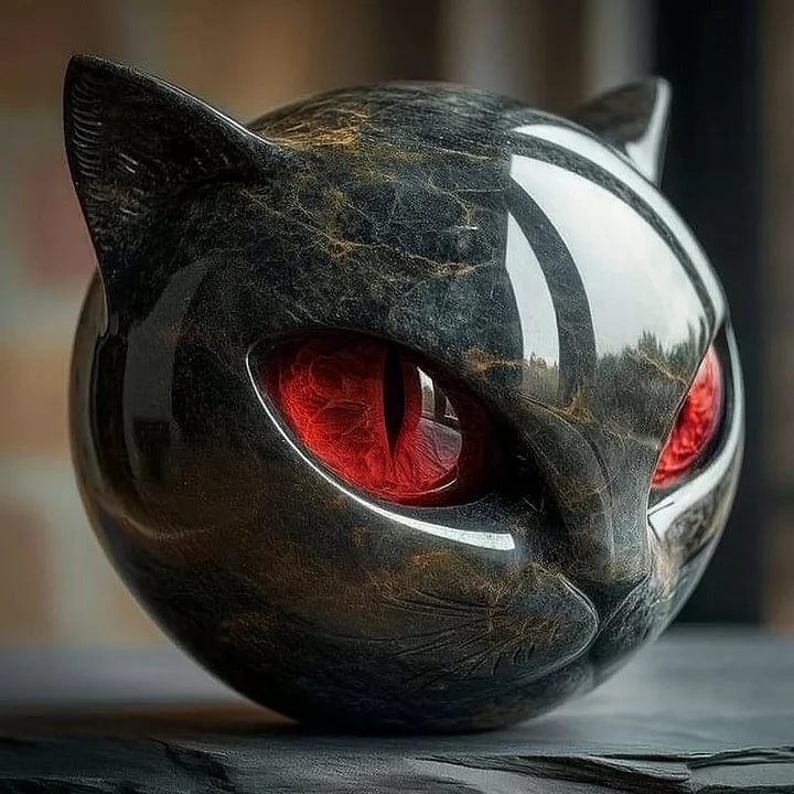 Glossy Marble-Like Resin Cat Head Sculpture with Hypnotic Eyes – Ideal for Living Room or Office