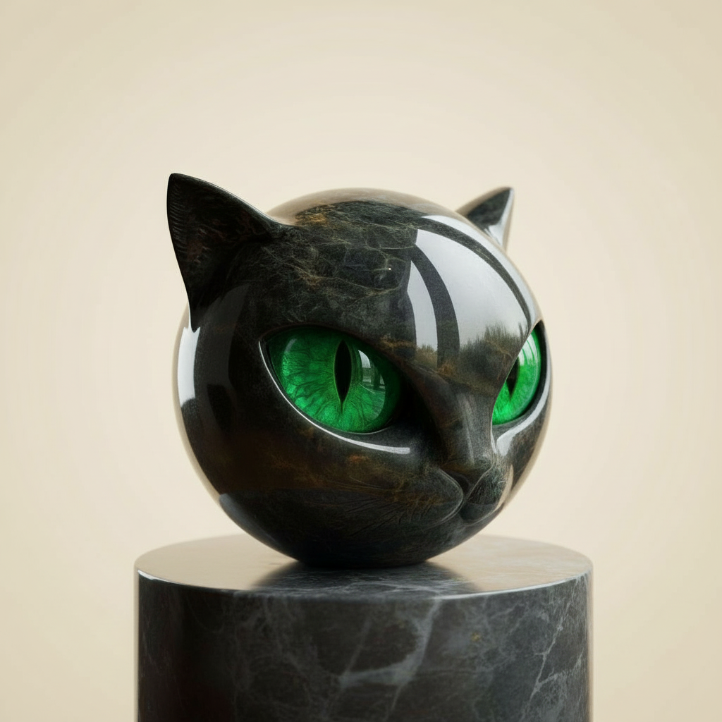 Glossy Marble-Like Resin Cat Head Sculpture with Hypnotic Eyes – Ideal for Living Room or Office