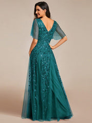 Grace | Fitted V-Neck Ruffle Sleeve Prom Dress