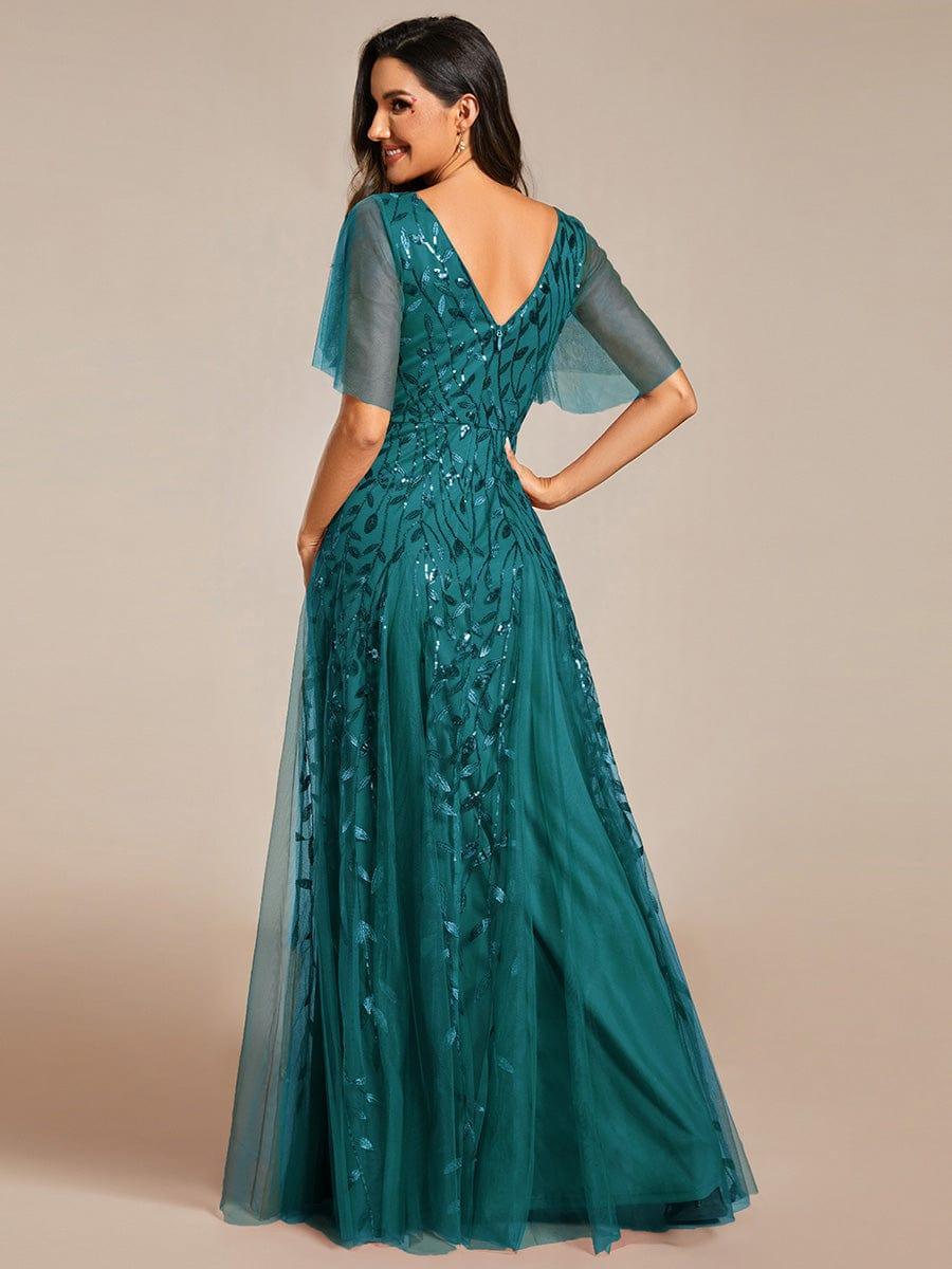 Grace | Fitted V-Neck Ruffle Sleeve Prom Dress