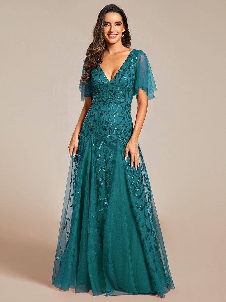Grace | Fitted V-Neck Ruffle Sleeve Prom Dress