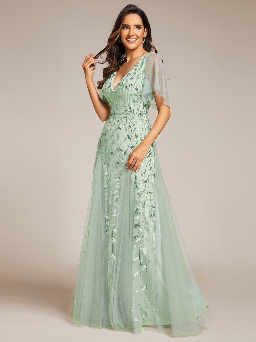 Grace | Fitted V-Neck Ruffle Sleeve Prom Dress