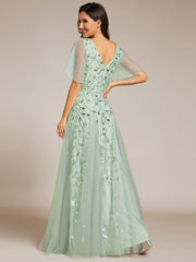 Grace | Fitted V-Neck Ruffle Sleeve Prom Dress