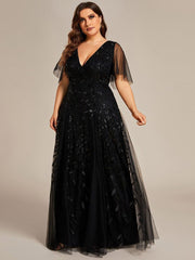 Grace | Fitted V-Neck Ruffle Sleeve Prom Dress
