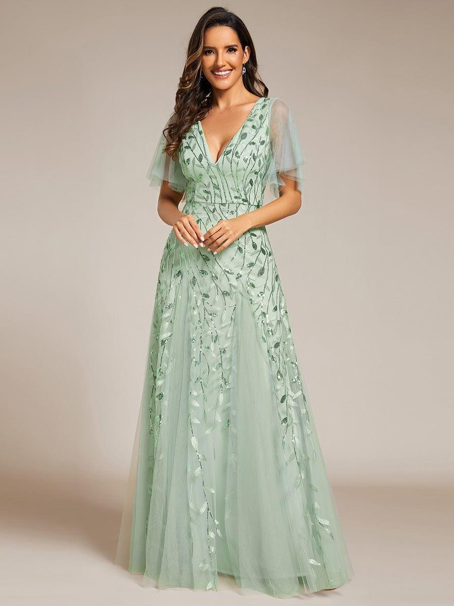 Grace | Fitted V-Neck Ruffle Sleeve Prom Dress