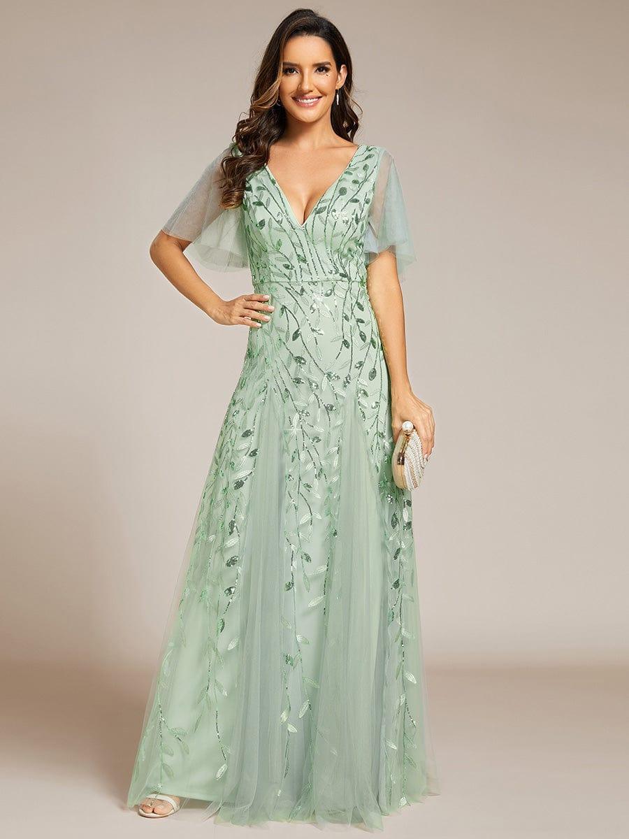 Grace | Fitted V-Neck Ruffle Sleeve Prom Dress