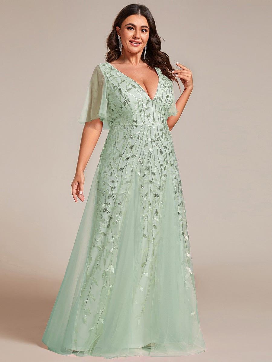 Grace | Fitted V-Neck Ruffle Sleeve Prom Dress