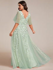 Grace | Fitted V-Neck Ruffle Sleeve Prom Dress