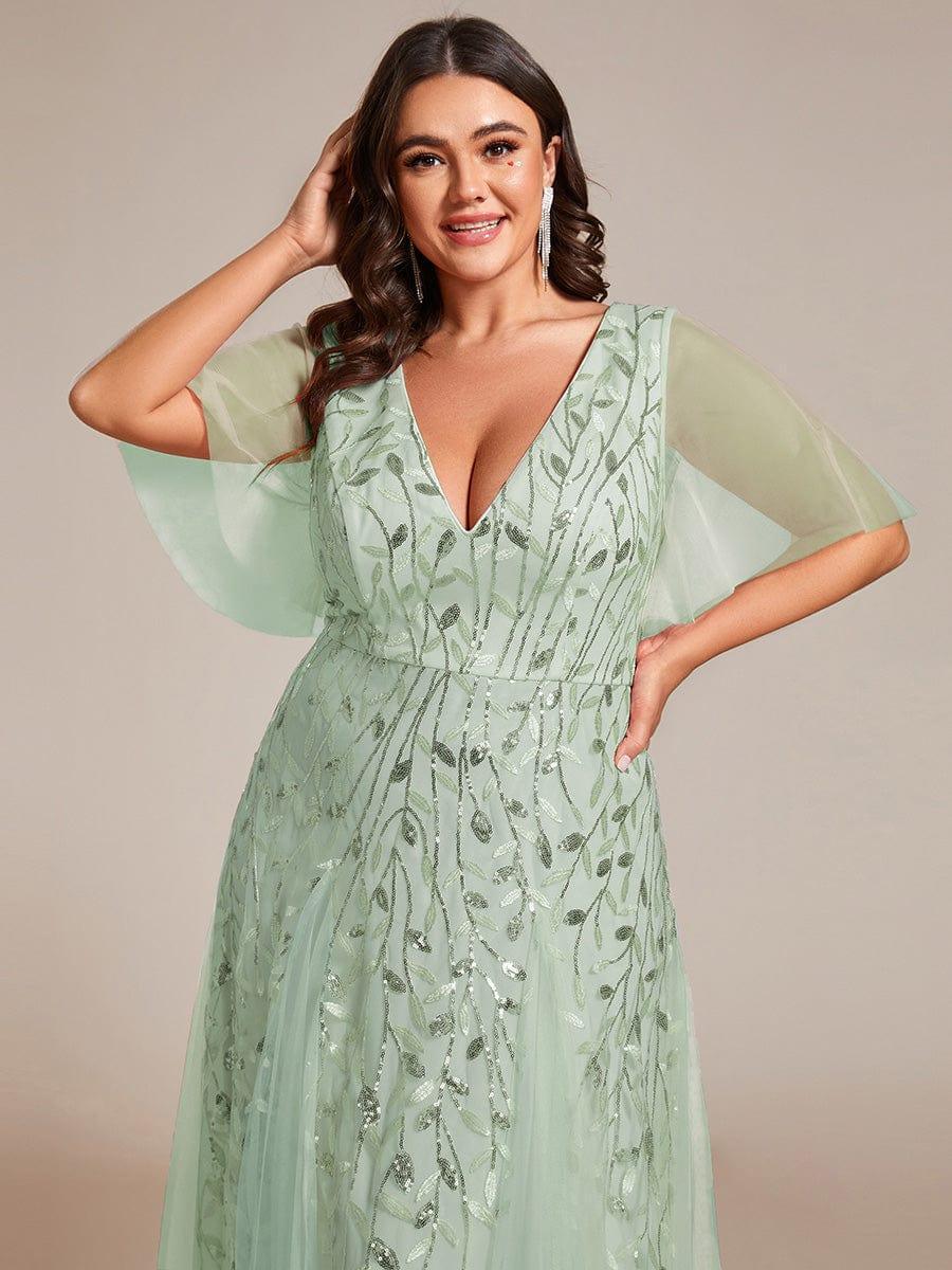 Grace | Fitted V-Neck Ruffle Sleeve Prom Dress