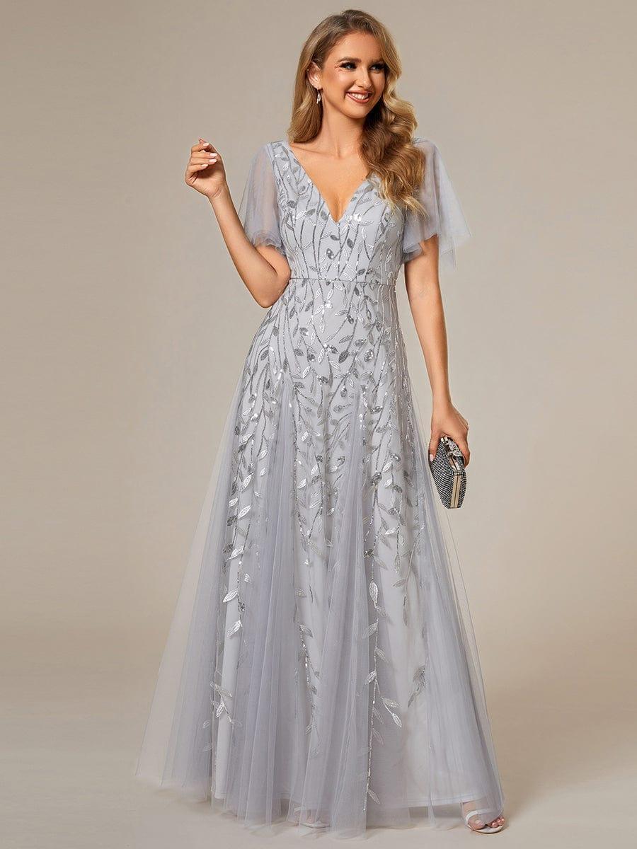 Grace | Fitted V-Neck Ruffle Sleeve Prom Dress