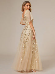Grace | Fitted V-Neck Ruffle Sleeve Prom Dress