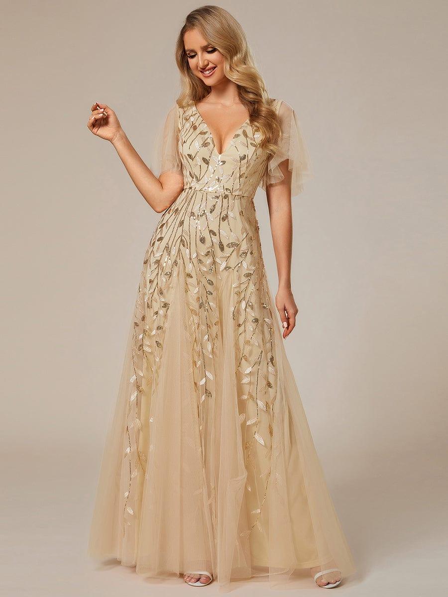 Grace | Fitted V-Neck Ruffle Sleeve Prom Dress