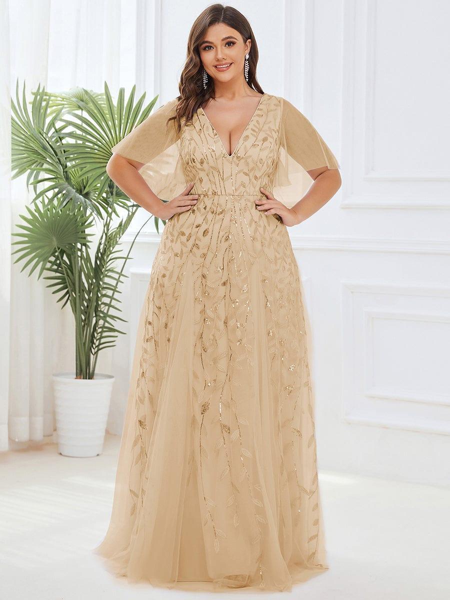 Grace | Fitted V-Neck Ruffle Sleeve Prom Dress