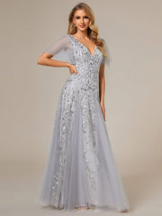 Grace | Fitted V-Neck Ruffle Sleeve Prom Dress