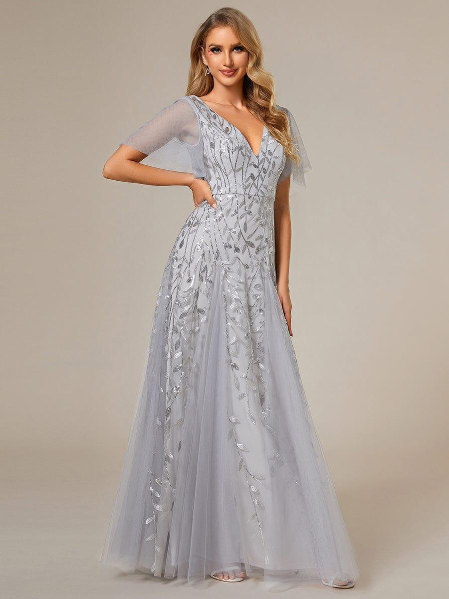 Grace | Fitted V-Neck Ruffle Sleeve Prom Dress