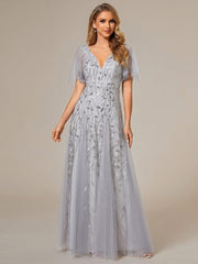 Grace | Fitted V-Neck Ruffle Sleeve Prom Dress