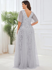 Grace | Fitted V-Neck Ruffle Sleeve Prom Dress