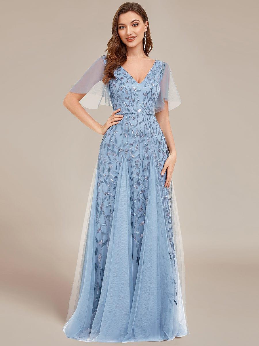 Grace | Fitted V-Neck Ruffle Sleeve Prom Dress