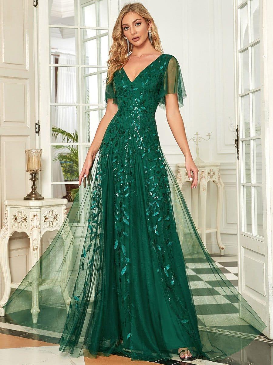 Grace | Fitted V-Neck Ruffle Sleeve Prom Dress