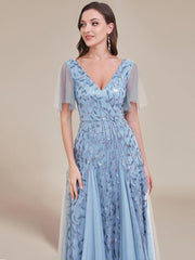 Grace | Fitted V-Neck Ruffle Sleeve Prom Dress