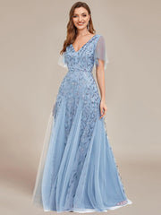 Grace | Fitted V-Neck Ruffle Sleeve Prom Dress