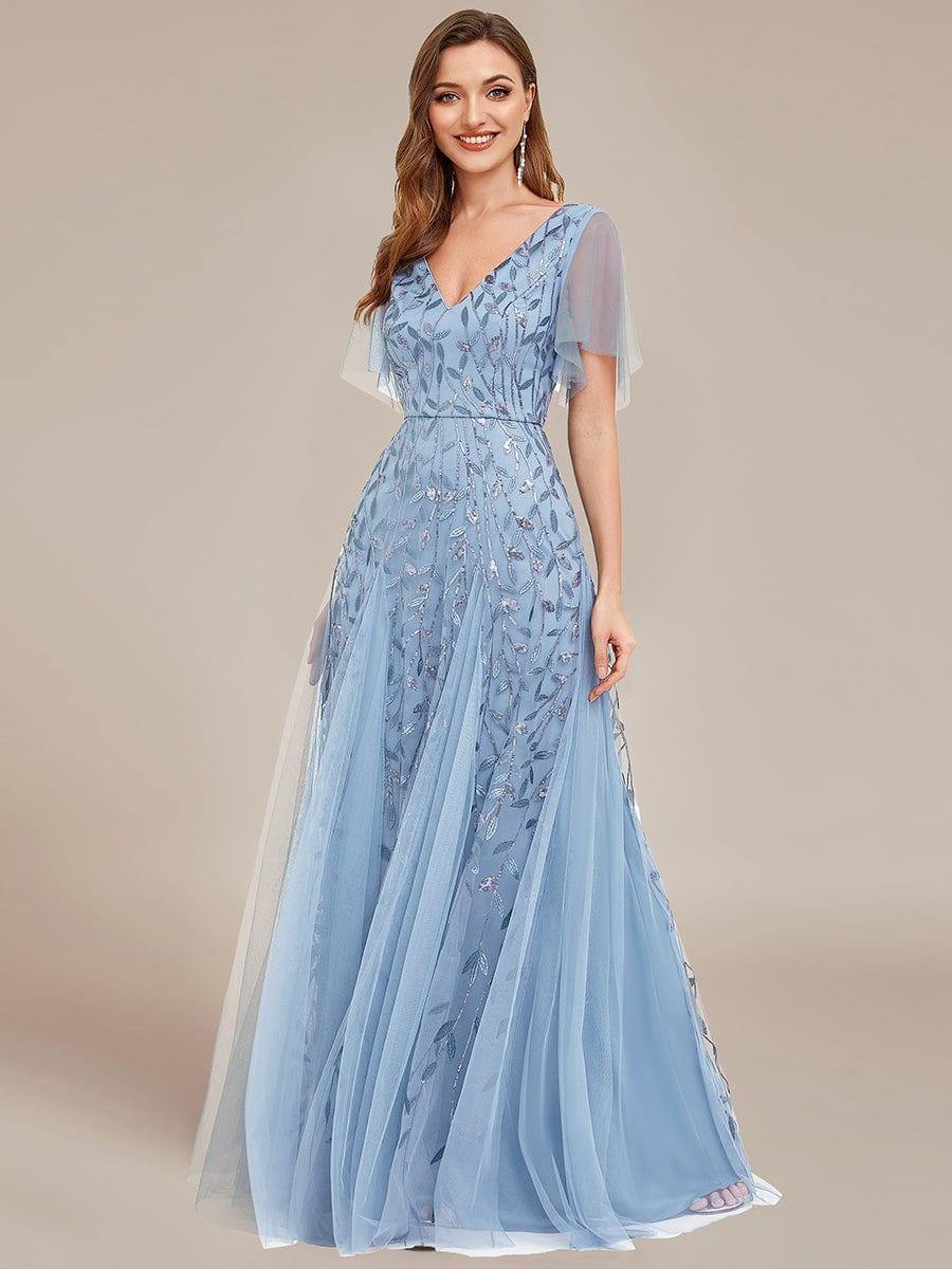 Grace | Fitted V-Neck Ruffle Sleeve Prom Dress