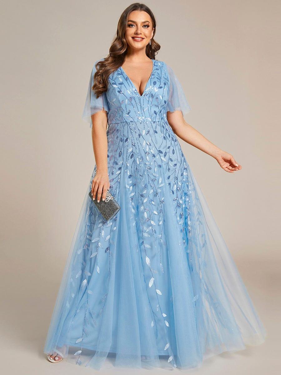 Grace | Fitted V-Neck Ruffle Sleeve Prom Dress