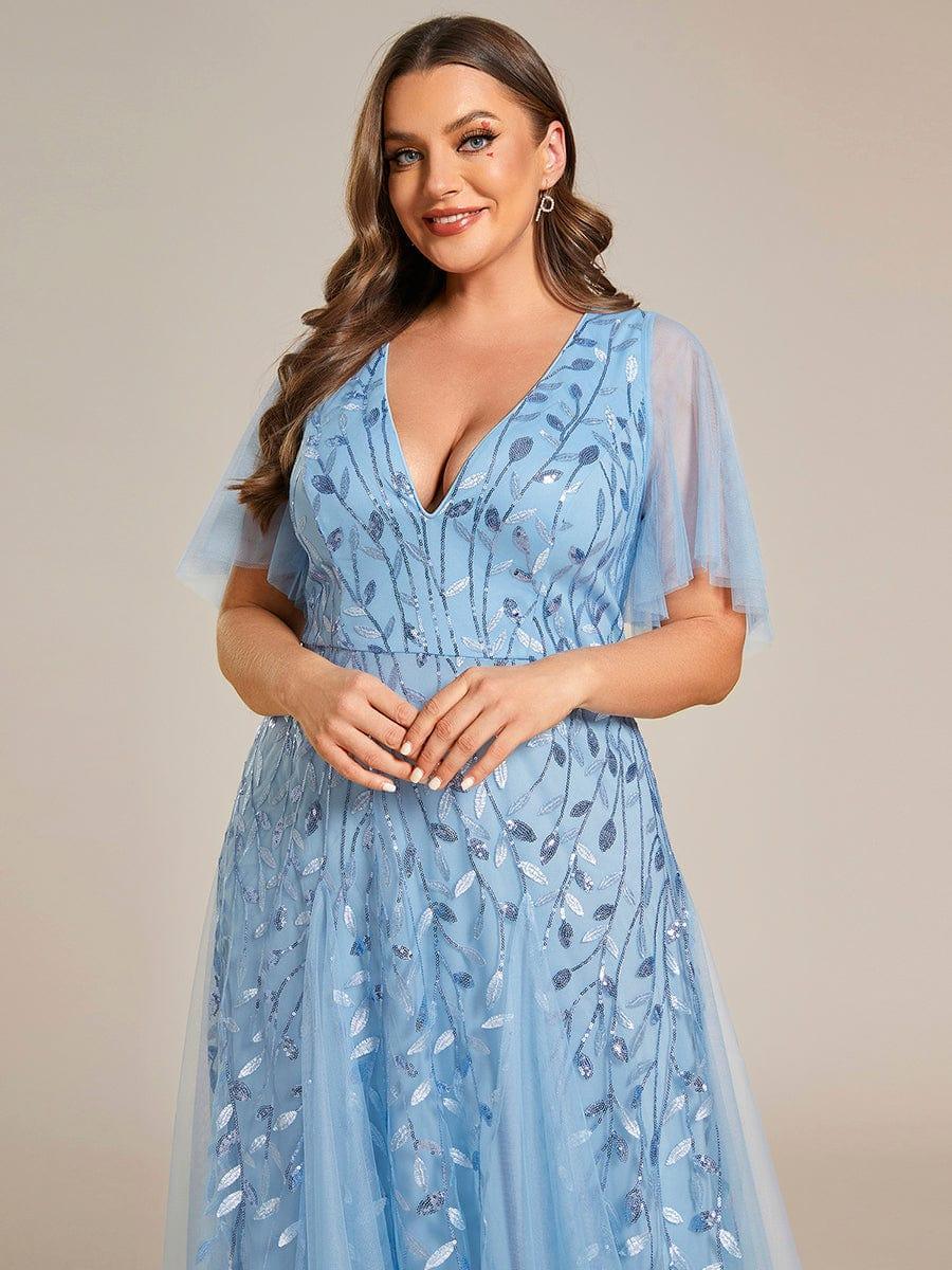Grace | Fitted V-Neck Ruffle Sleeve Prom Dress