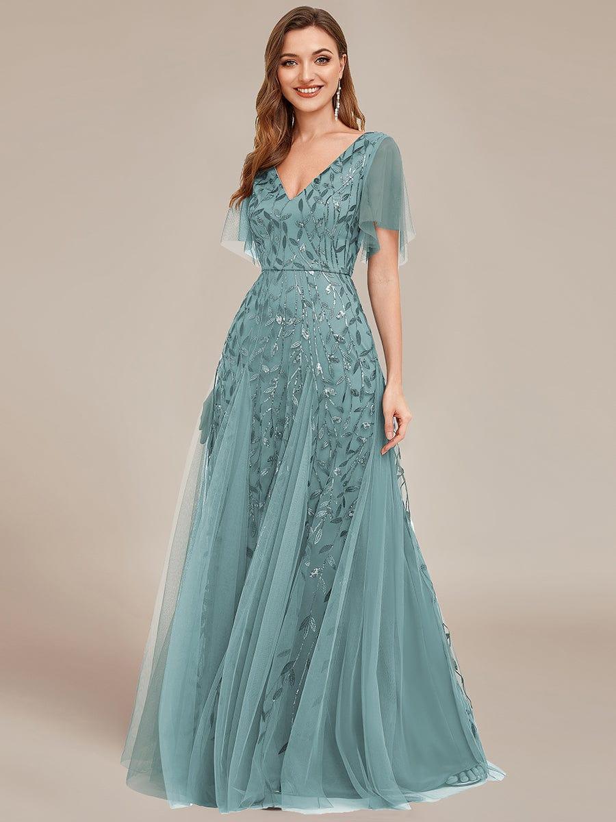 Grace | Fitted V-Neck Ruffle Sleeve Prom Dress
