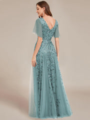 Grace | Fitted V-Neck Ruffle Sleeve Prom Dress
