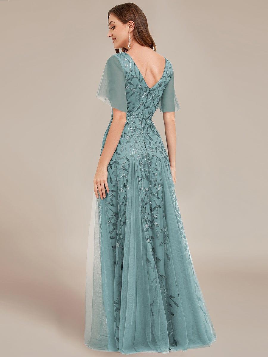 Grace | Fitted V-Neck Ruffle Sleeve Prom Dress