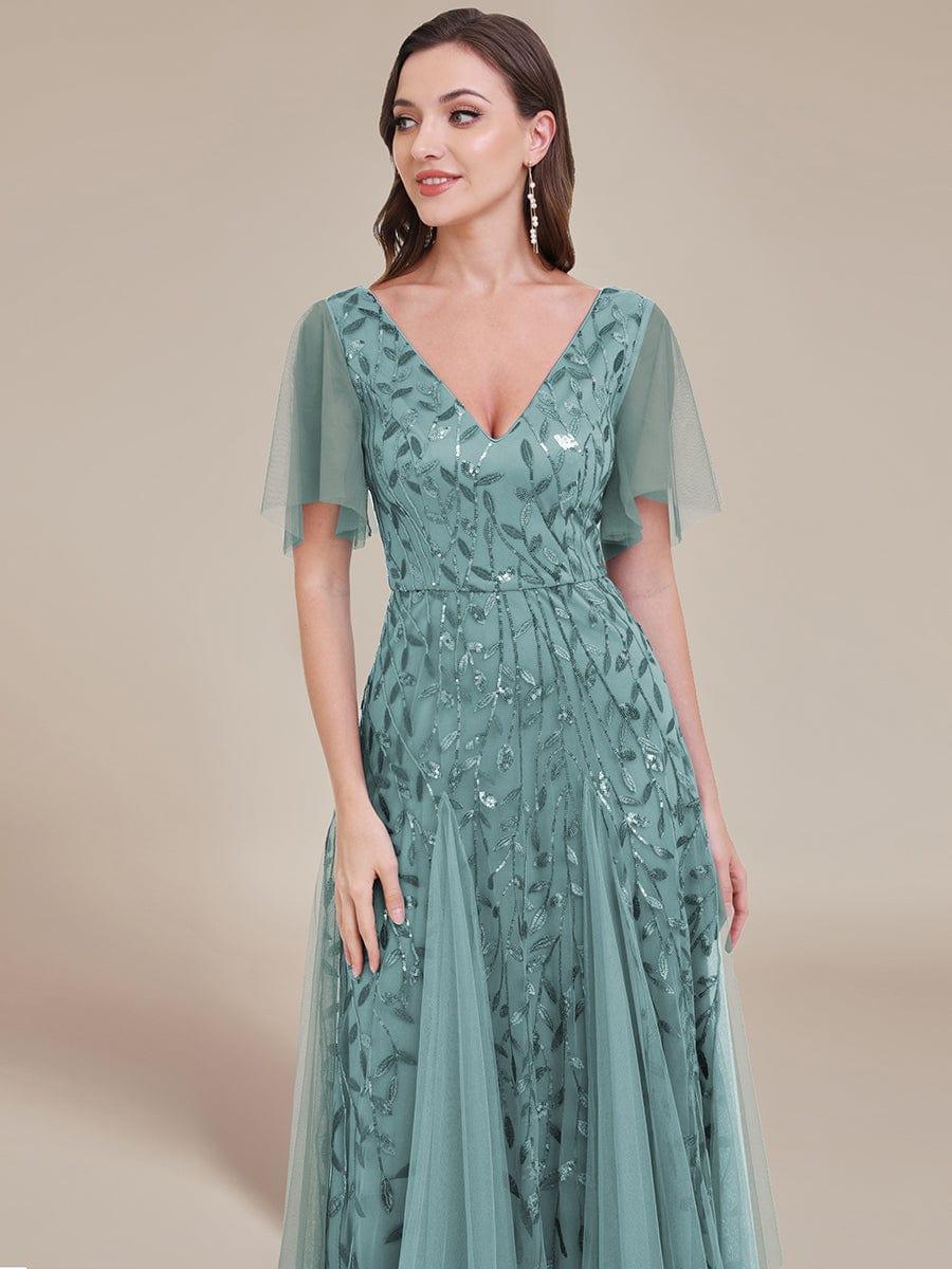 Grace | Fitted V-Neck Ruffle Sleeve Prom Dress