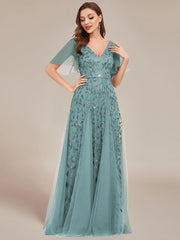 Grace | Fitted V-Neck Ruffle Sleeve Prom Dress