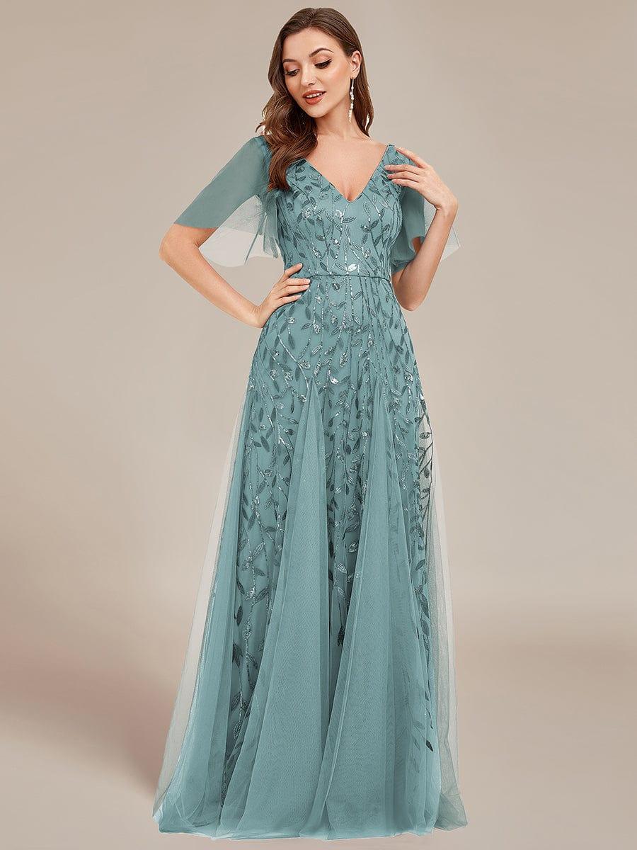 Grace | Fitted V-Neck Ruffle Sleeve Prom Dress