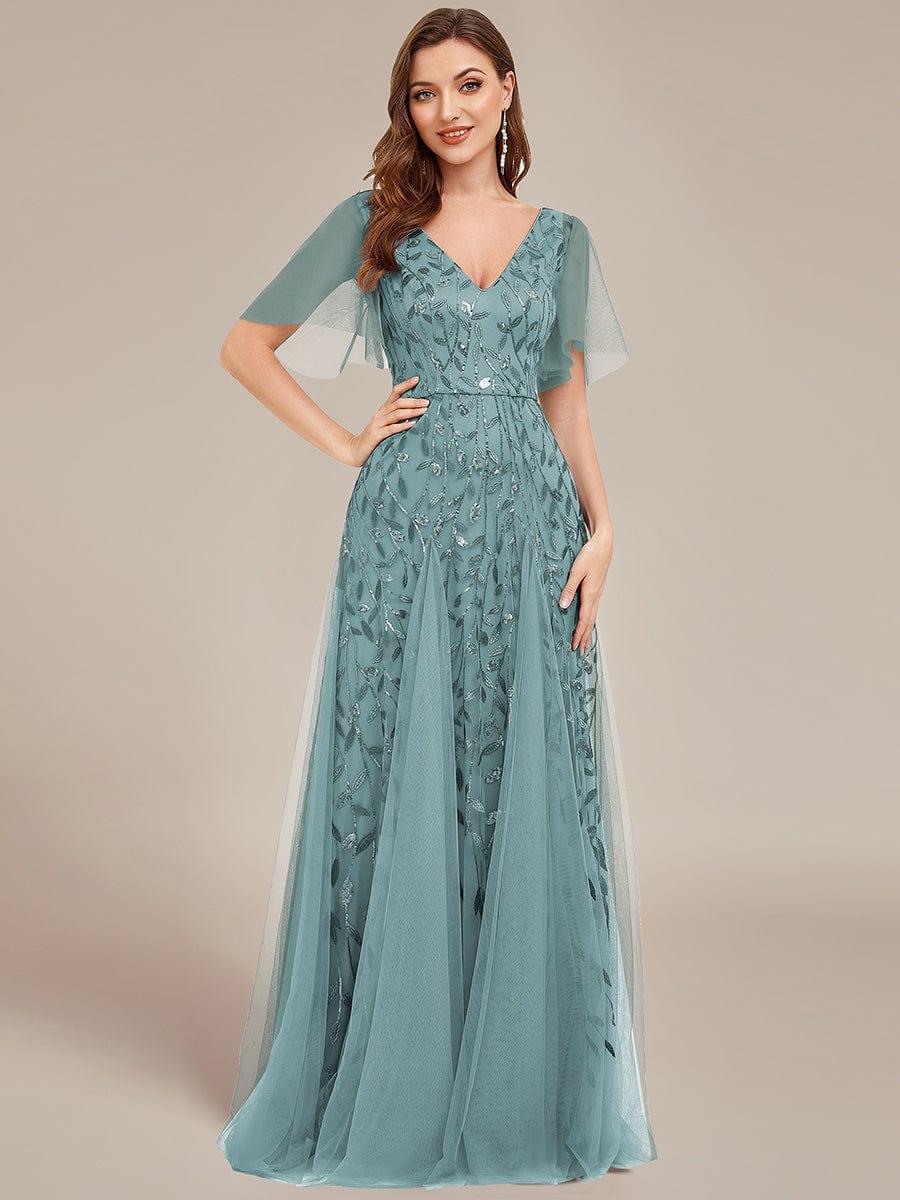 Grace | Fitted V-Neck Ruffle Sleeve Prom Dress