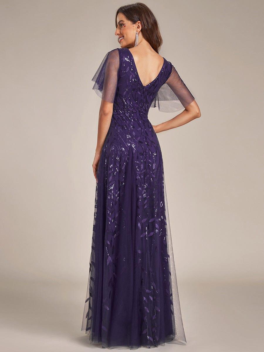 Grace | Fitted V-Neck Ruffle Sleeve Prom Dress