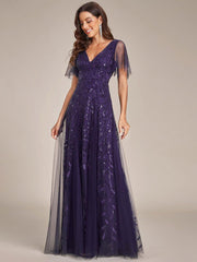 Grace | Fitted V-Neck Ruffle Sleeve Prom Dress