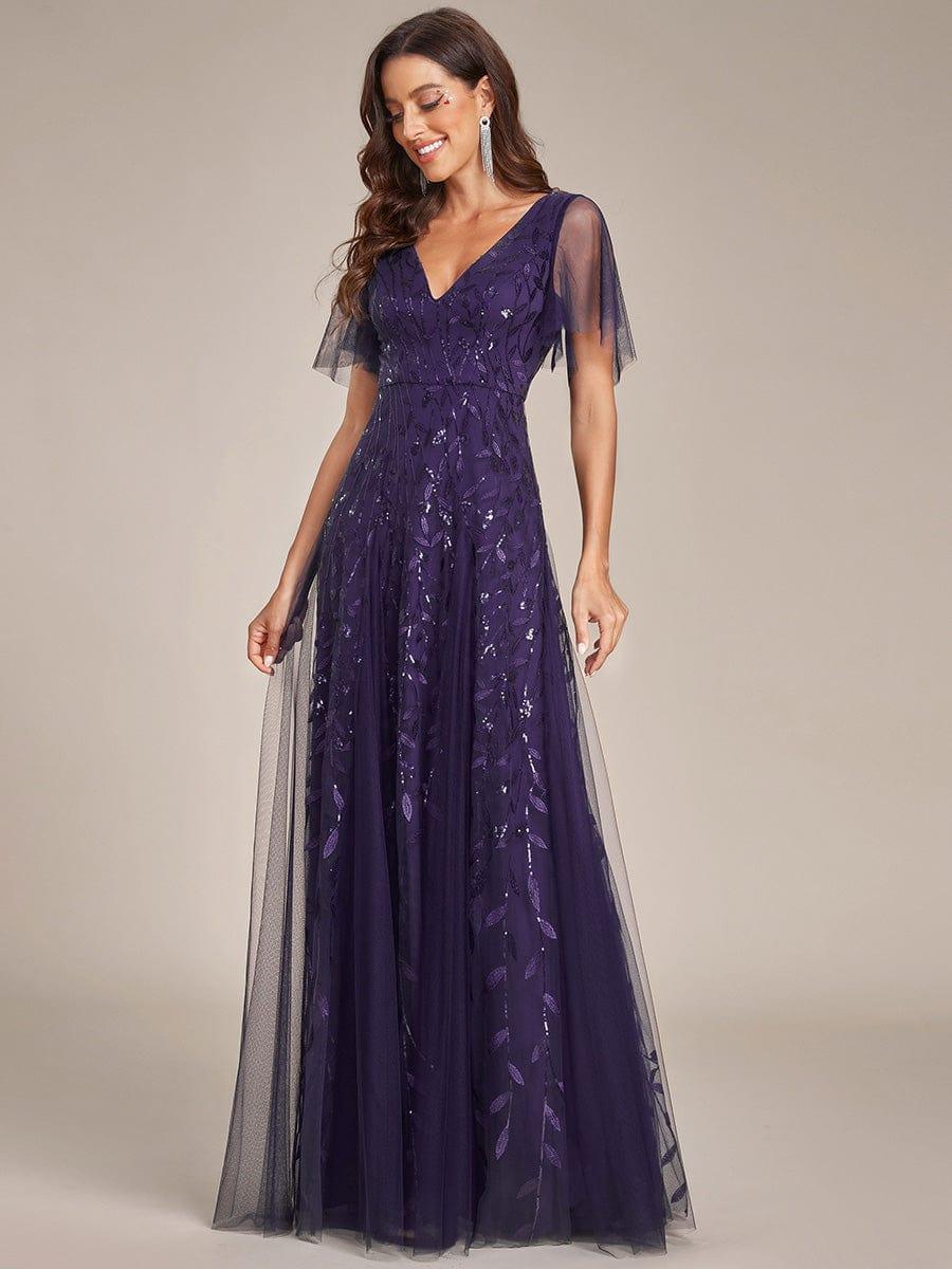 Grace | Fitted V-Neck Ruffle Sleeve Prom Dress