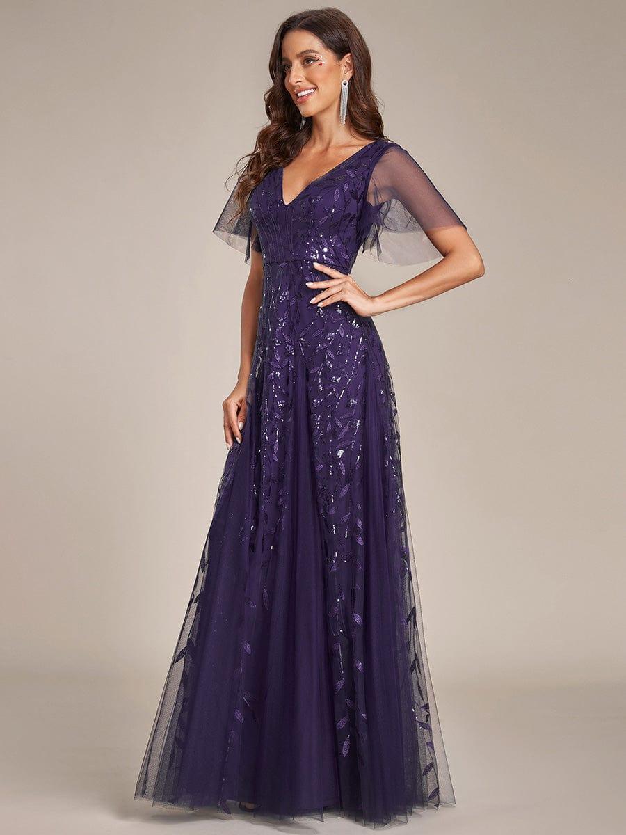 Grace | Fitted V-Neck Ruffle Sleeve Prom Dress