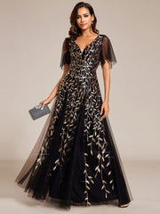 Grace | Fitted V-Neck Ruffle Sleeve Prom Dress