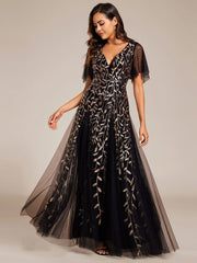 Grace | Fitted V-Neck Ruffle Sleeve Prom Dress