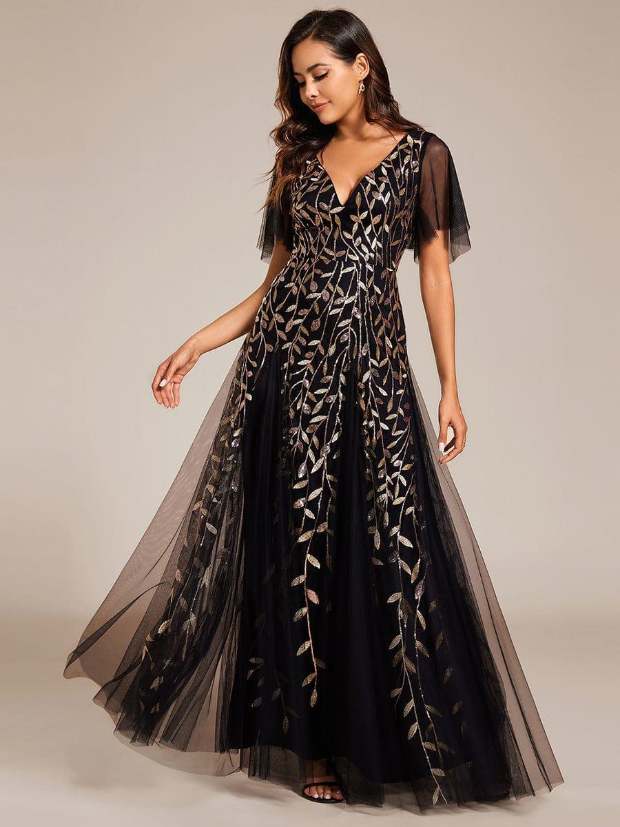 Grace | Fitted V-Neck Ruffle Sleeve Prom Dress