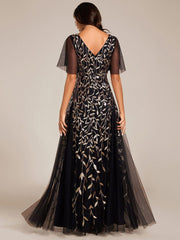 Grace | Fitted V-Neck Ruffle Sleeve Prom Dress