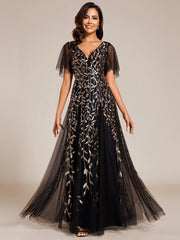 Grace | Fitted V-Neck Ruffle Sleeve Prom Dress