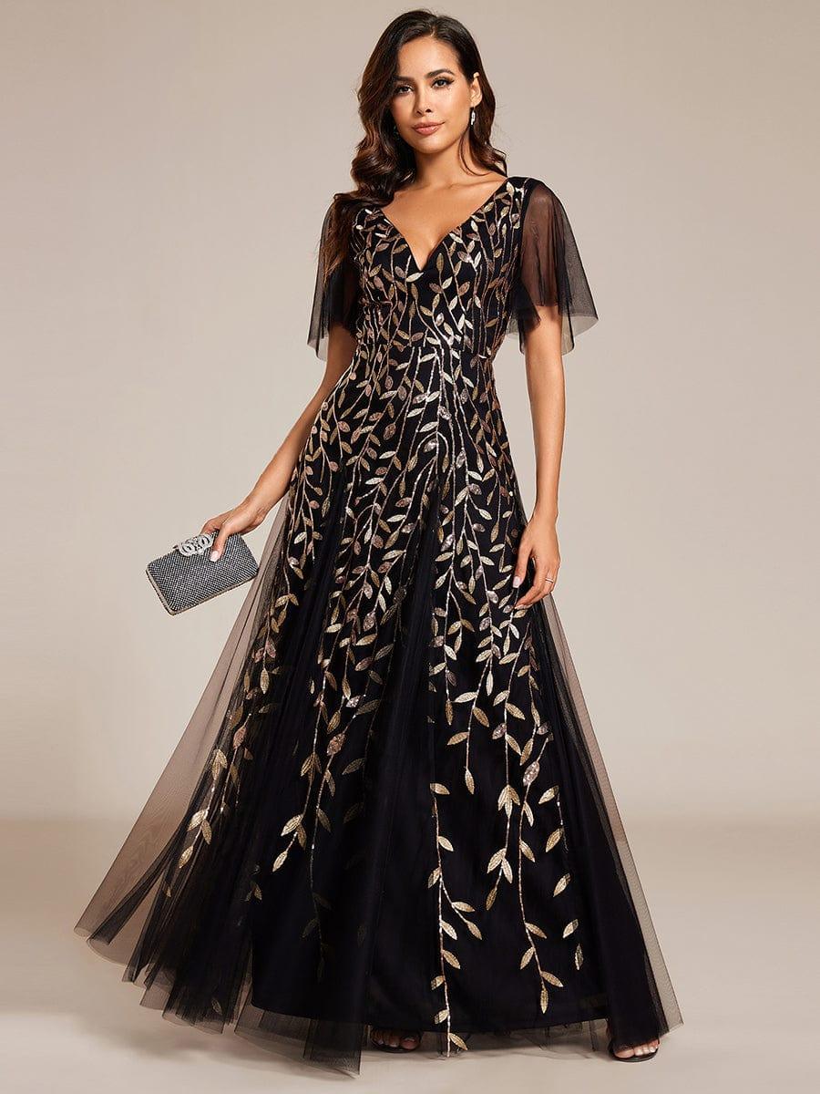 Grace | Fitted V-Neck Ruffle Sleeve Prom Dress