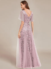 Grace | Fitted V-Neck Ruffle Sleeve Prom Dress