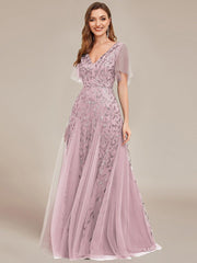 Grace | Fitted V-Neck Ruffle Sleeve Prom Dress