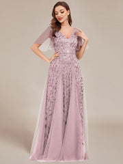 Grace | Fitted V-Neck Ruffle Sleeve Prom Dress
