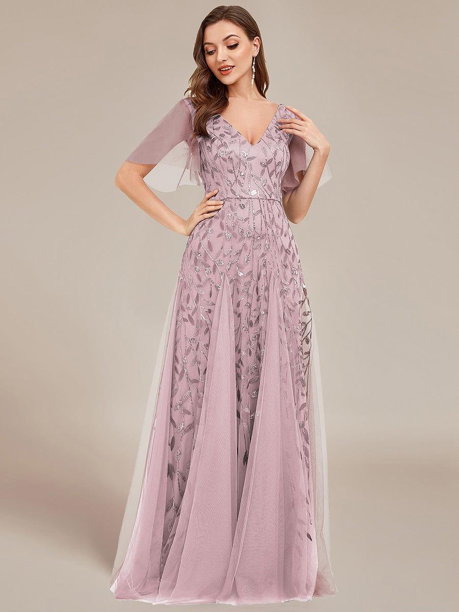 Grace | Fitted V-Neck Ruffle Sleeve Prom Dress